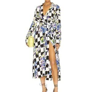 Off White Virgil Abloh Check Pajama Robe Wrap Dress Sz 40 Black White